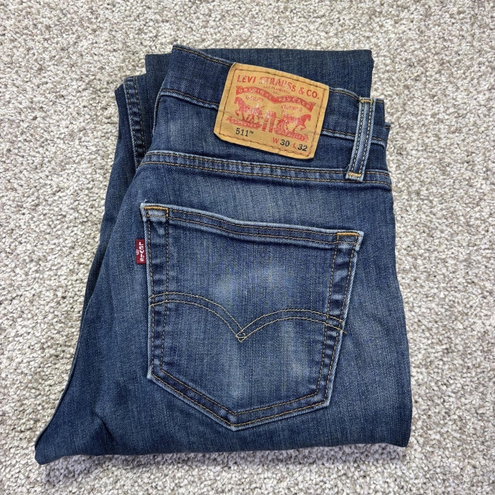 Levis 511 Slim‎ Jeans Mens 30x32 Blue Medium Wash Straight Denim Pants Casual
